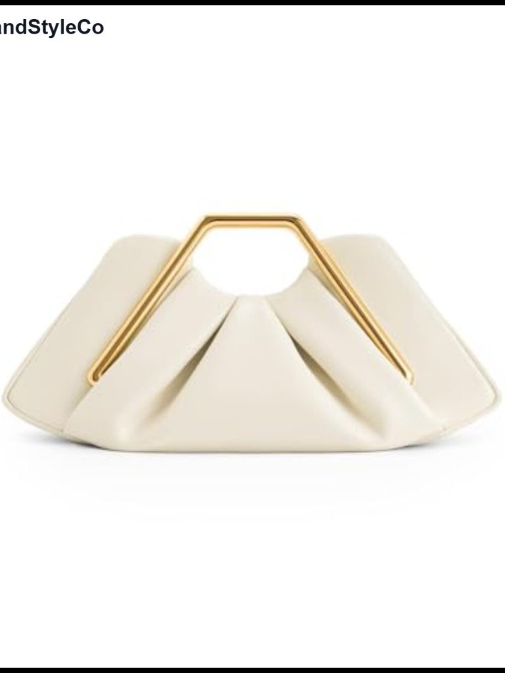 Pleated Vegan Leather Clutch Evening Bag with Gold Metal Handle